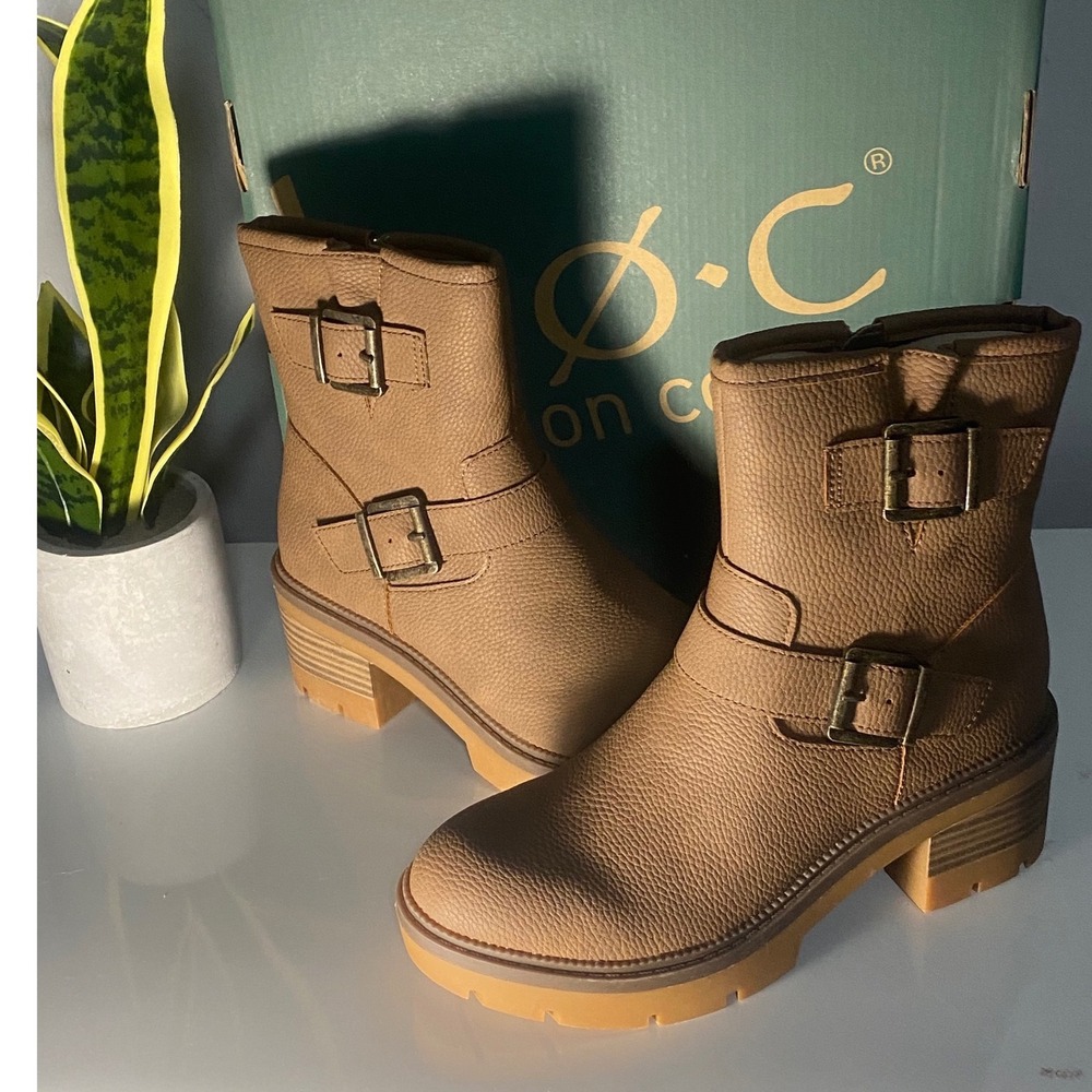 BOC Monika Taupe Nubuck PU Moto‎ Ankle Boots BC0024755 Womens 7M Euro 38 - Picture 2 of 4